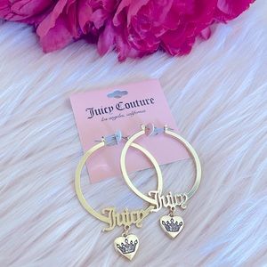 *****SOLD*****Juicy Couture Gold Hoop Earrings with Heart & Crown Logo